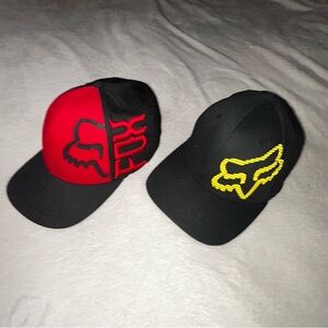 2 Fox Racing Motocross Bike FlexFit Stretch Fitted LXL Cap Hat Rubber Patch Logo